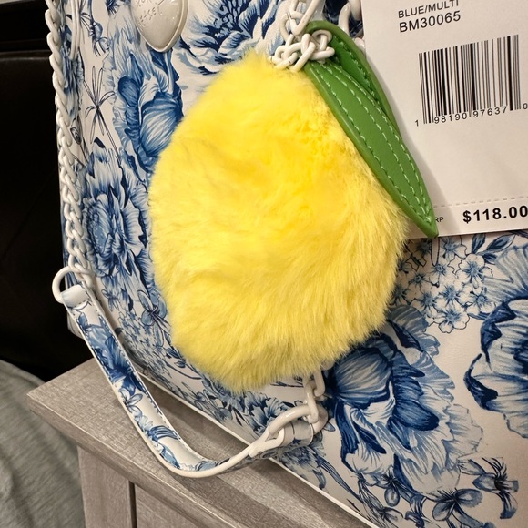 Betsey Johnson Blue and White Tote with White Chain Straps - Picture 5 of 5